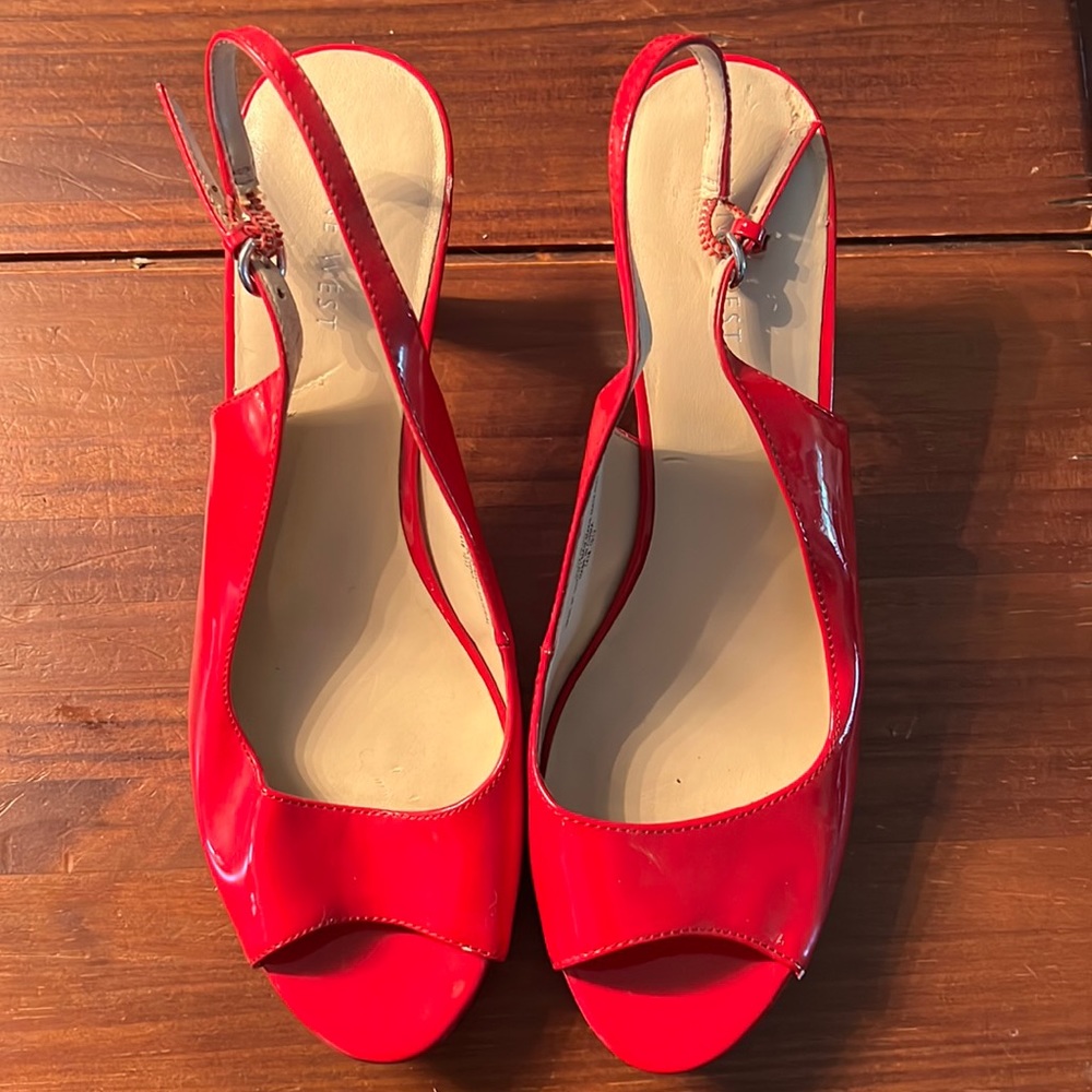 Red open toe heels